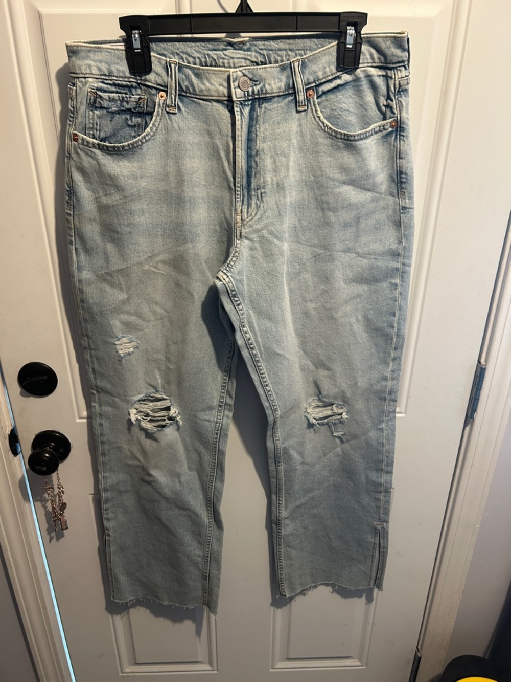 GAP Pale Blue Straight Leg Distressed Jeans